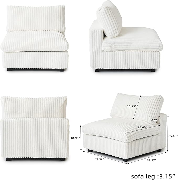 WJShome Cloud Modular Sectional Sofa, Plush Sofas for Living Room,39.37inch Middle Seater,Beige