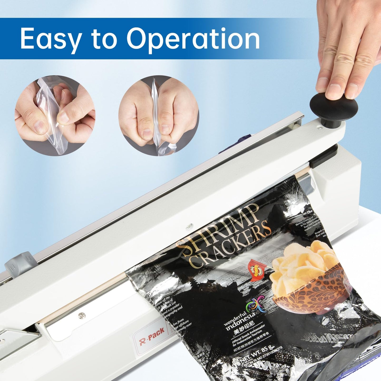 R-PACK Impulse Heat Sealer with Sealing Bar: Heavy-Duty Bag Sealer with Extra Cutting Blade (White, 8-Inch)
