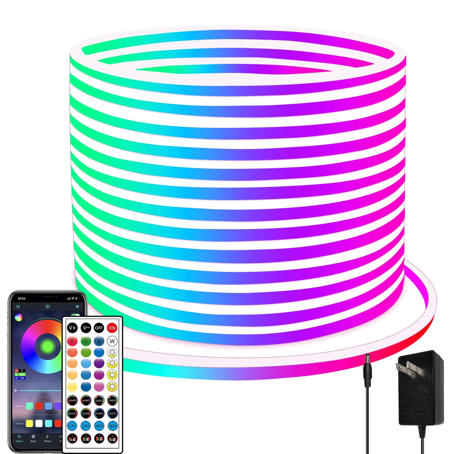 segrass 66Ft Neon Rope Lights,Flexible Led Rope Light Control with App/Remote,Multiple Modes Rope Lights,IP65 Outdoor RGB Led Neon Light Waterproof,Music Sync Gaming Led Neon Light Strip for Bedroom