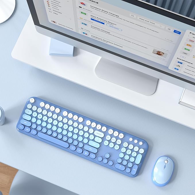 Wireless Keyboard and Mouse Combo, MOWUX Colorful Computer Full Size 2.4G Plug and Play Wireless Typewriter Keyboard and Mouse Set for Computer, Desktop, PC (Blue Gradient)