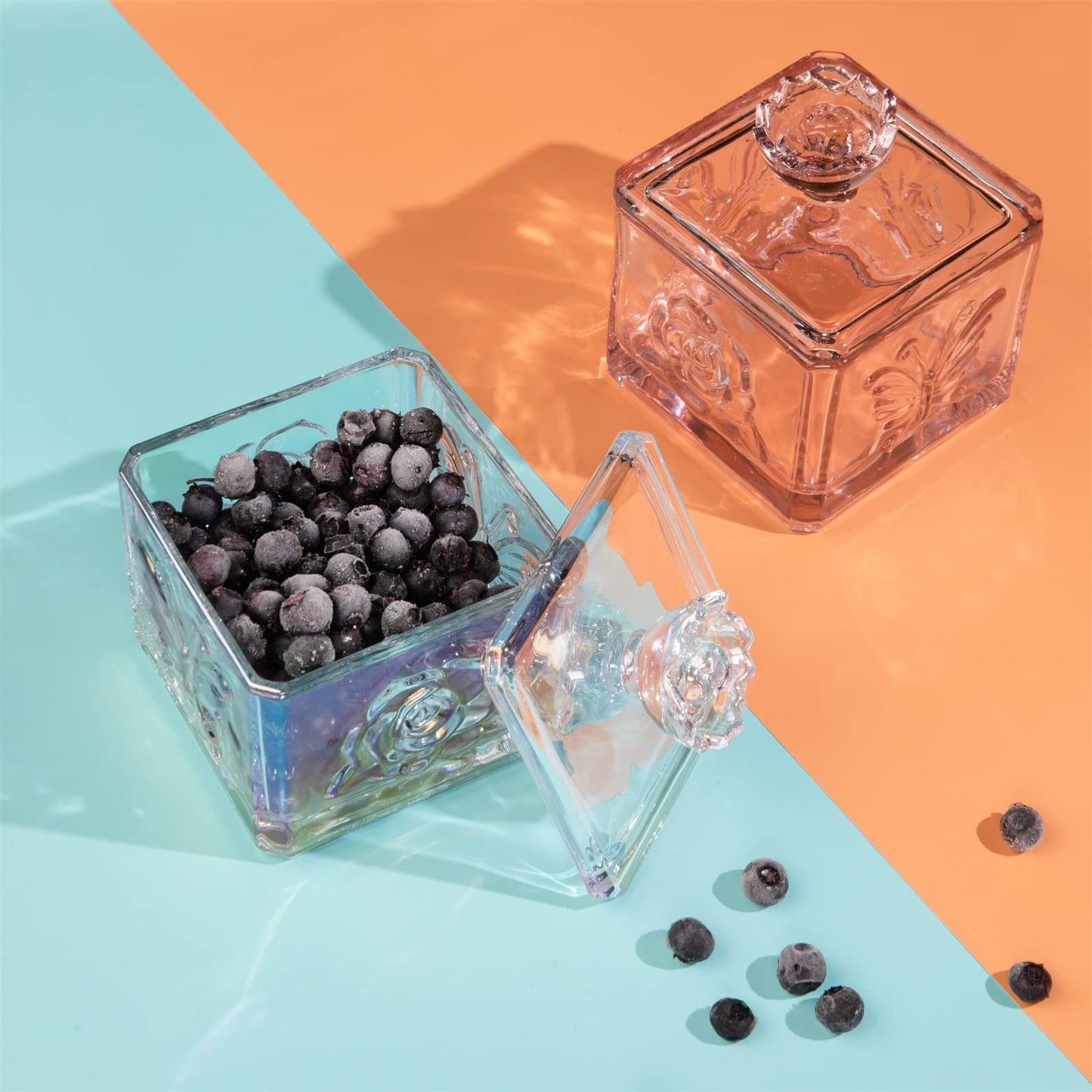 LWXPAIYY Iridescent Glass Candy Dish with Lid,Small Cute Irised Clear Embossed Glass Candy Jar with Lid,Candy Dishes Bowl with Lids,Crystal Decorative Candy Dish Jar for Office Desk(Iridescent)