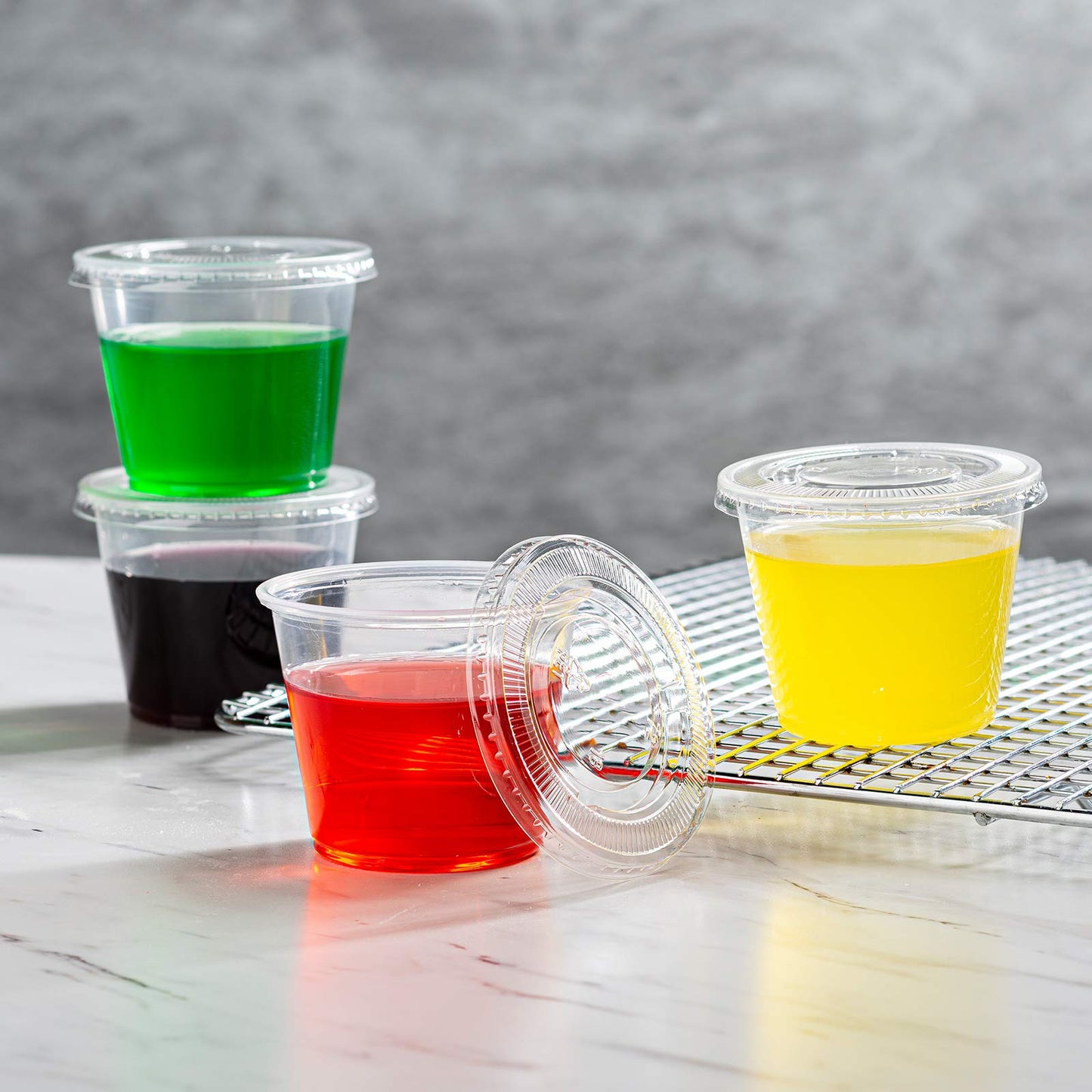 Zeml Portion Cups with Lids (5.5 Ounces, 100 Pack) | Disposable Plastic Cups for Meal Prep, Portion Control, Salad Dressing, & Medicine | Small Plastic Condiment Container