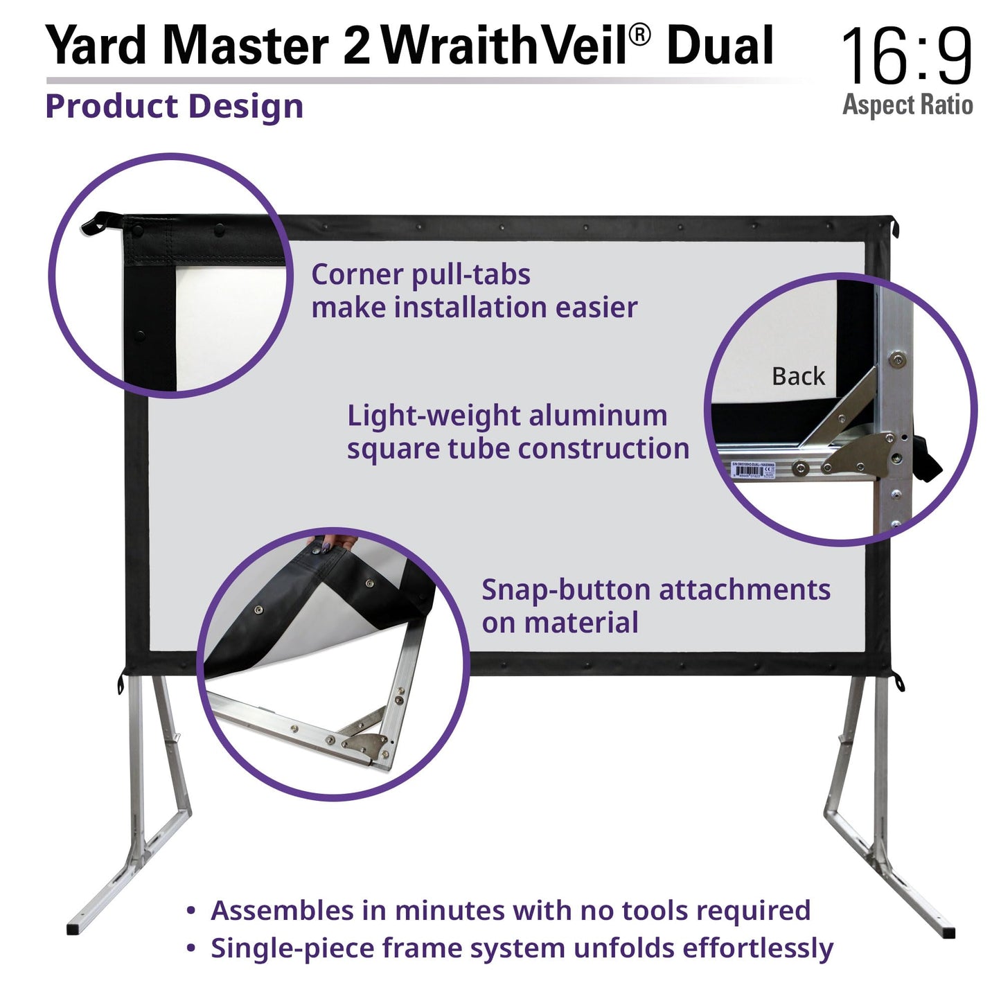 Elite Screens Yard Master 2 DUAL Projector Screen, 150-INCH 16:9, Front and Rear 4K/8K Ultra HD, Active 3D, HDR Ready Projection, OMS150H2-DUAL