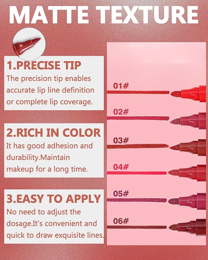 Lip Tint Stain Pen,Red Brown Waterproof Long Lasting Matte Lip Liner Stain Pencil, High-Pigmented Quick Dry Liquid Lipstick, Non Sticky Smudgeproof Lip Tint Gloss, Christmas Makeup Gift for Women-03
