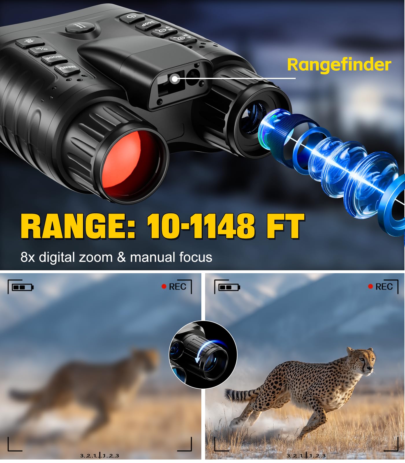 Zivolixd 4K Night Vision Binoculars with 350m Rangefinder, 36MP Infrared Goggles for Adults, 500m Viewing in Total Darkness, 32G 4500mAh Battery & 8X Zoom for Hunting, Camping & Security