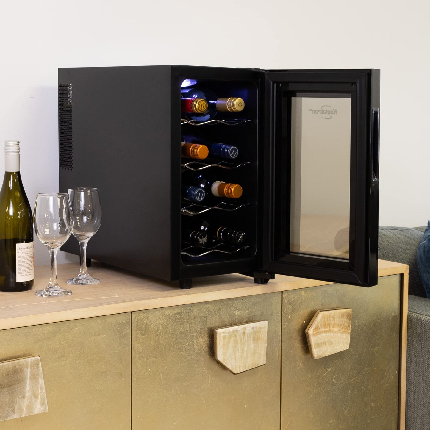 Koolatron 8 Bottle Wine Fridge – Freestanding Wine Cooler with Glass Door, 0.8 cu. ft (23 L), Beverage Can Refrigerator, Digital Temperature Control, Ideal for White, Red & Sparkling Wine, Champagne