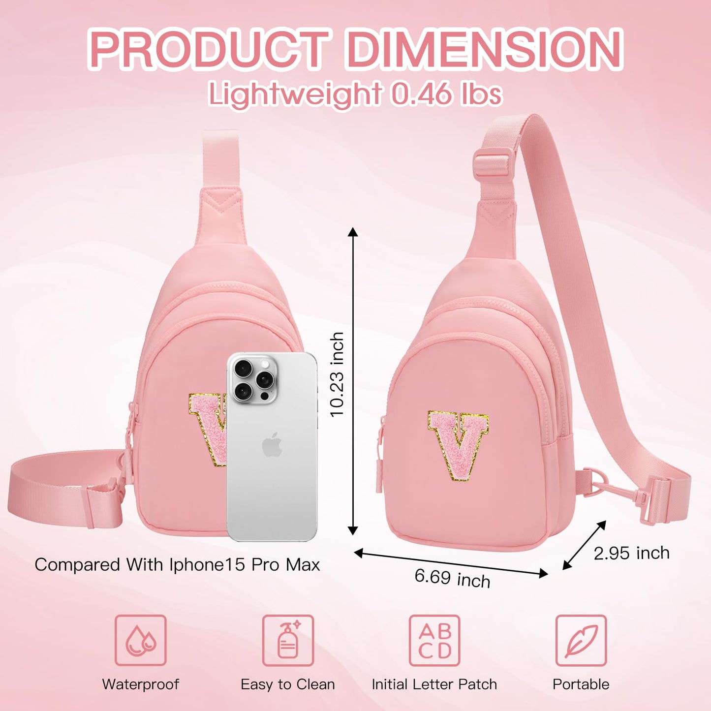 Viverte Gifts for Teen Girls 3 4 5 6 7 8 9 10 11 Year Old Girls Birthday Gifts for Best Friends Personalized Gifts for Women Preppy Stuff Small Initial Sling Bag (Light Pink-V)