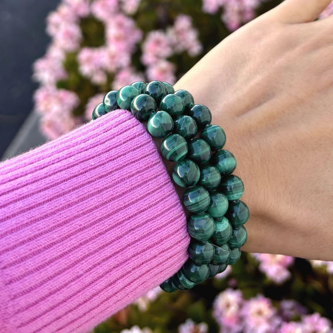 Adabele Real Natural Green Malachite Bracelet Gemstone Beaded Bracelet 7 inch Stretch Chakra Healing Crystal Stone Jewelry Women