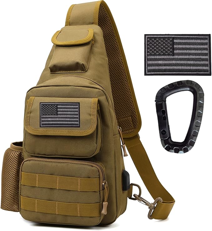 Novemkada Tactical Shoulder Bag - 1000D Molle Military Backpack Outdoor Daypack Chest Pack (Tan)