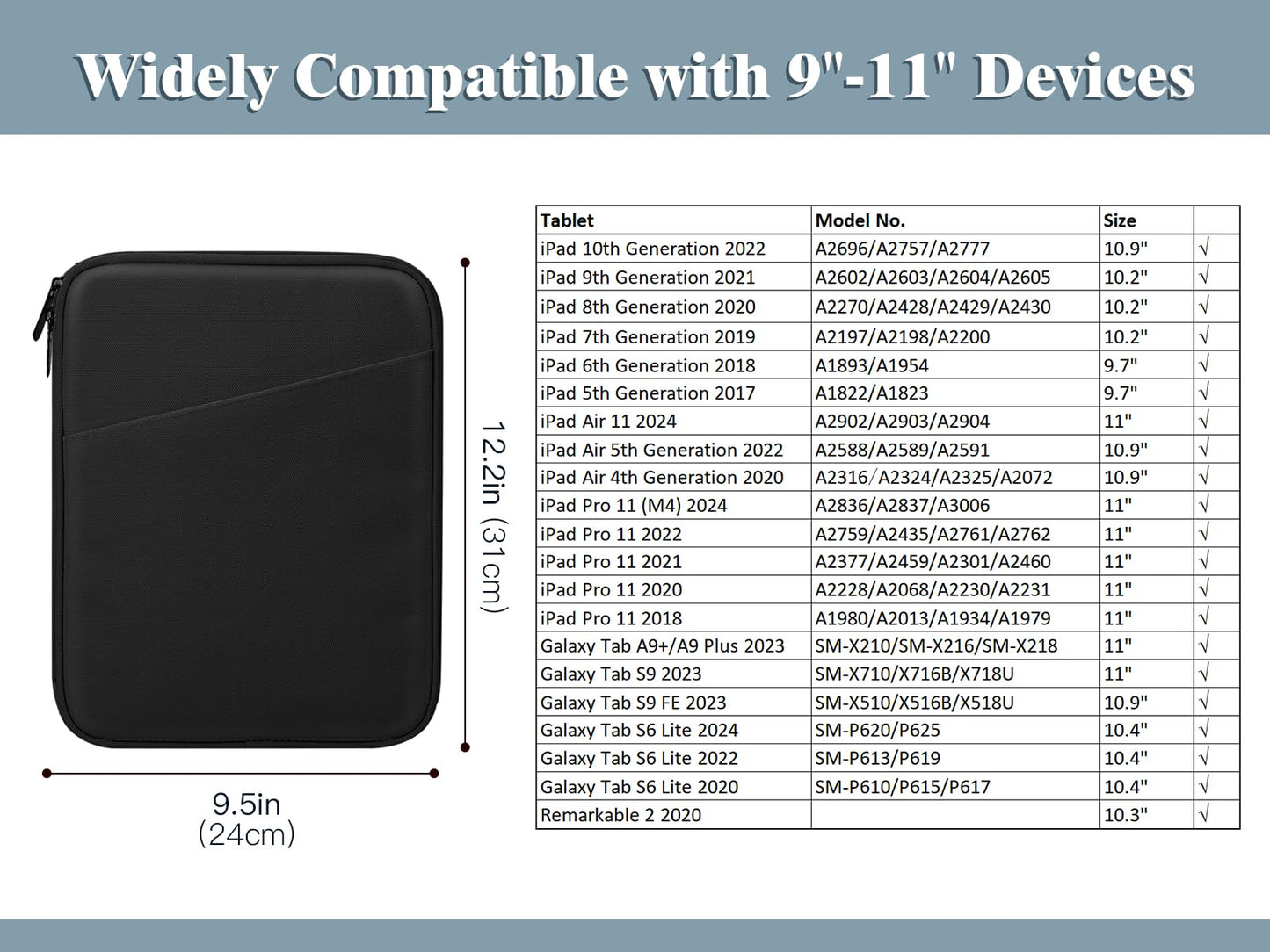 Timovo 9-11 Tablet Sleeve For Ipad 11-Inch A16 2025, Ipad 10Th Gen. 10.9, Ipad 10.2, Ipad Air 11 Inch/5Th/4Th Gen. 10.9, Galaxy