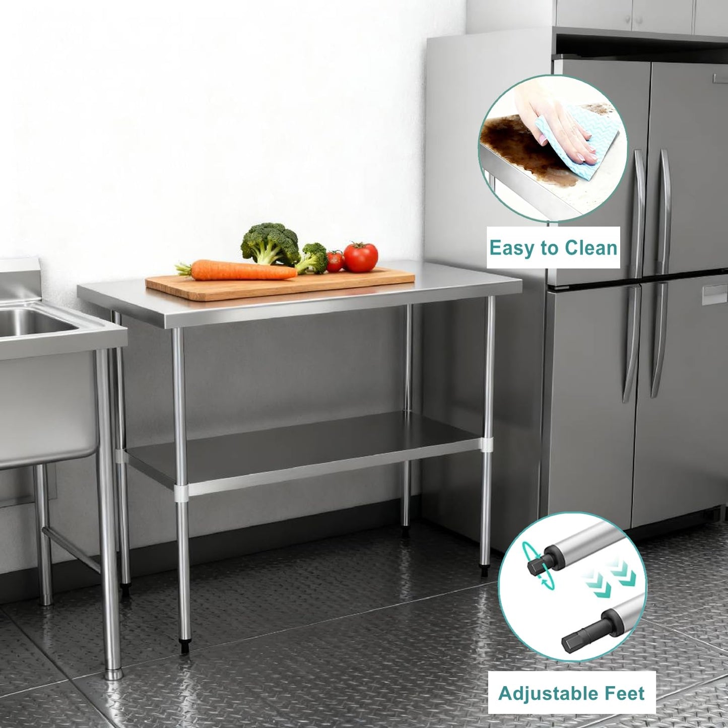 Okeyolive Stainless Steel Table for Prep & Work 24 x 48 Inches, NSF Heavy Duty Commercial Food Prep Work Table with Undershelf and Galvanized Legs for Restaurant, Home and Hotel