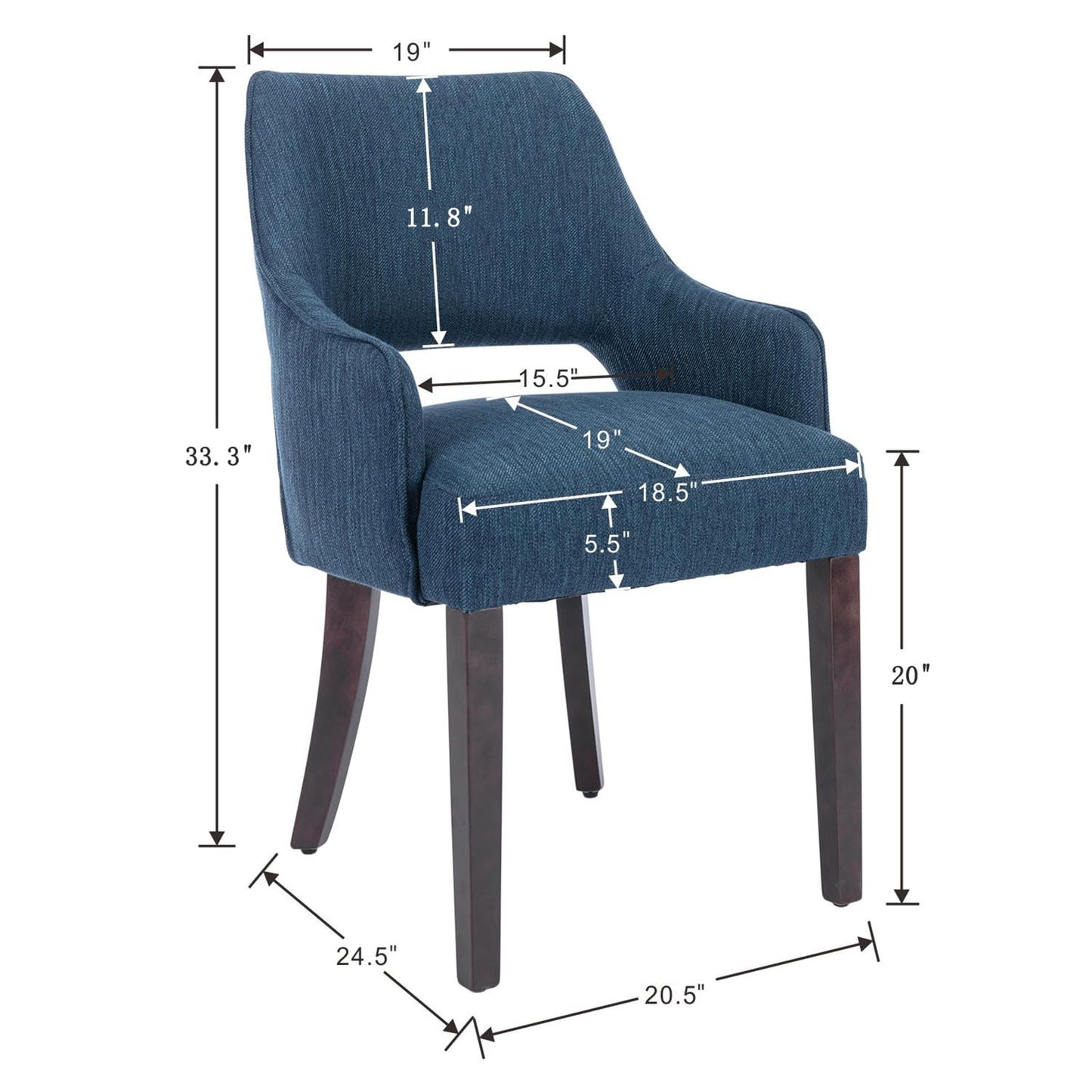 DM Furniture Farmhouse Dining Chairs Set of 2 Upholstered Linen Kitchen Chairs Accent Side Chair with Solid Wood Legs/Armrest for Living Room/Dining Room/Bedroom/Restaurant, Blue