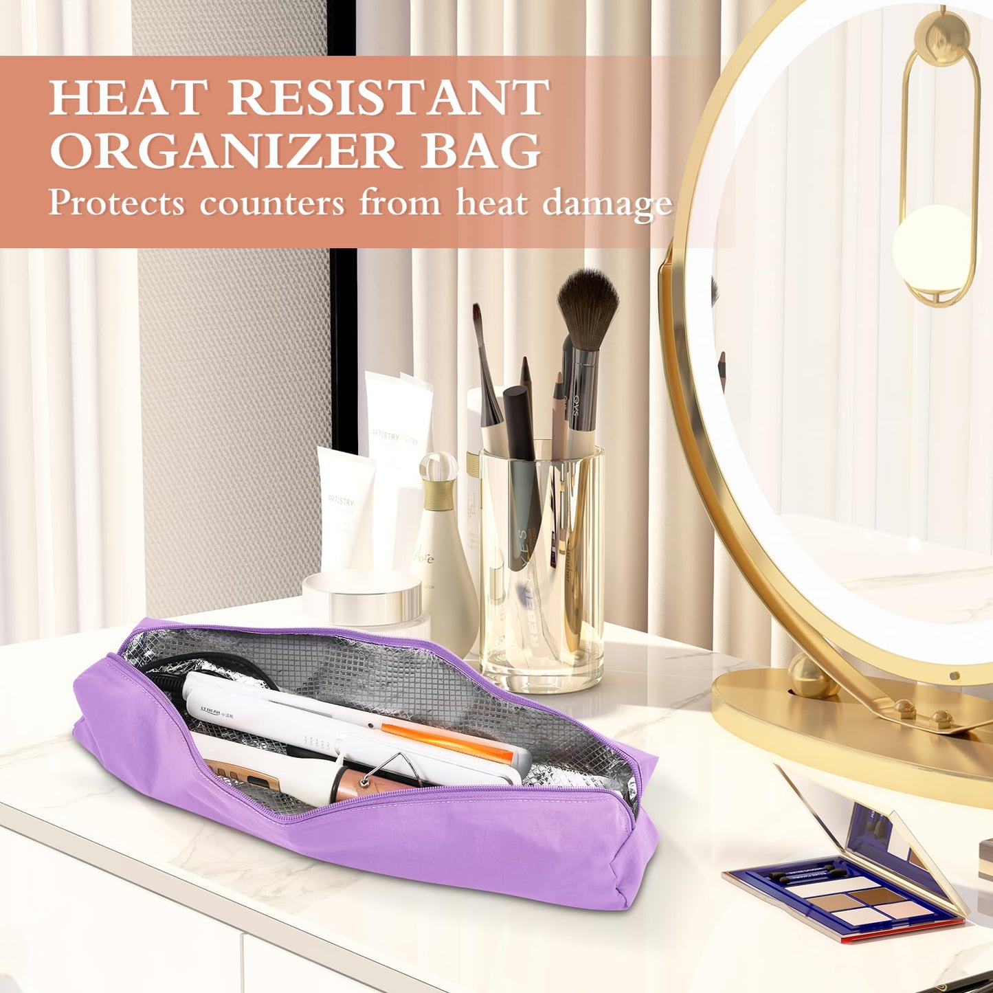 Suafrnut Professional Hot Hair Tools Organizer Bag Portable Travel Heat Resistant Storage Case Pouch for Curling Irons, Flat Iro