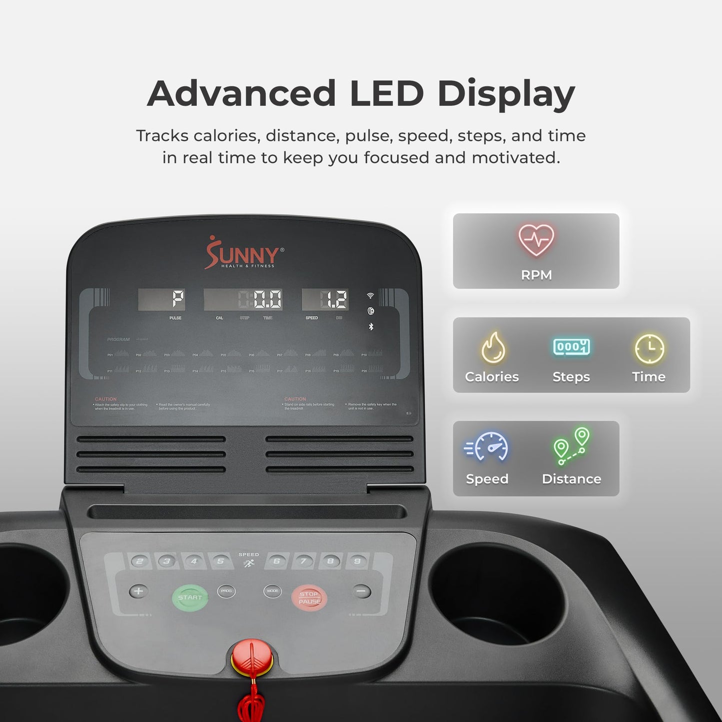 Sunny Health & Fitness Active 300 Smart Manual Incline Wi-Fi Treadmill - Foldable Running Machine with Bluetooth, 2HP, Shock Absorption and SunnyFit Fitness App - SF-T724011