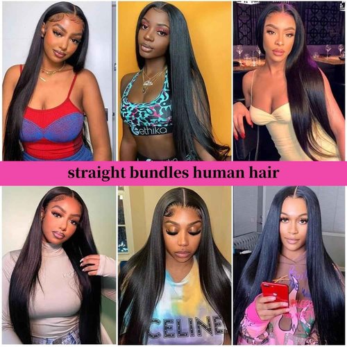 Straight Bundles Human Hair 16 18 20 Inch 300g/pack Brazilian Human Hair Bundles for Black Women Double Weft Natural Color