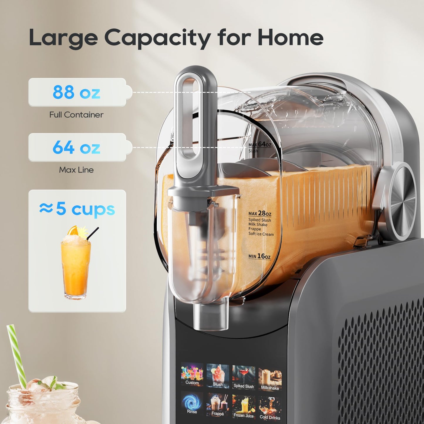 POFABIK Slushie Machine for Home, 88oz No Ice Needed Slushy Machine for Home, 6 Preset Programs Frozen Drink Maker with Recipe LED Display Self-Clean, Slushie Maker for Margaritas, Frappés, Milk Shake