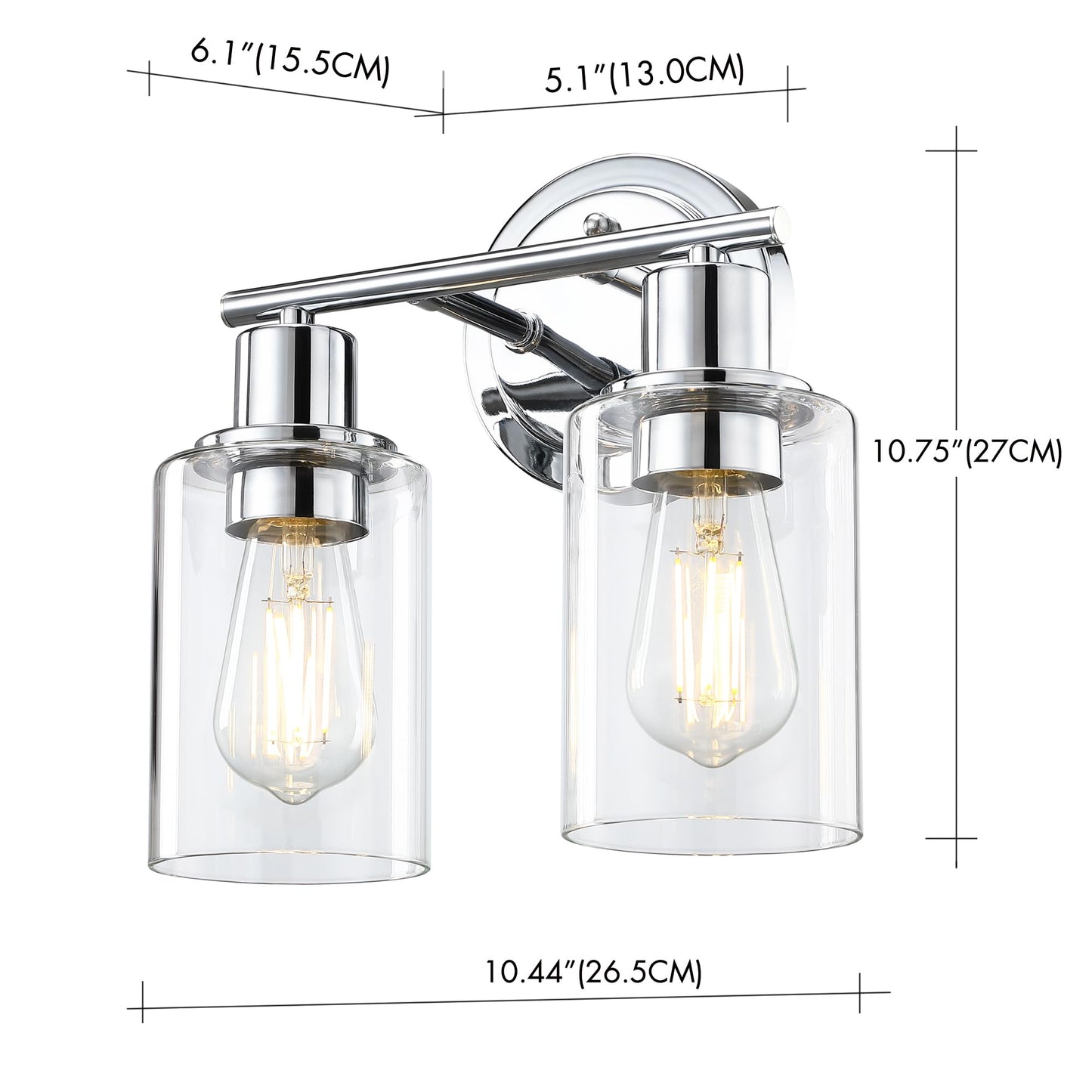 2-Light Chrome Bathroom Vanity Light Fixture Over Mirror,Chrome Vanity Lights for Bathrooms,2 Bulb Bathroom Wall Light Over Sink