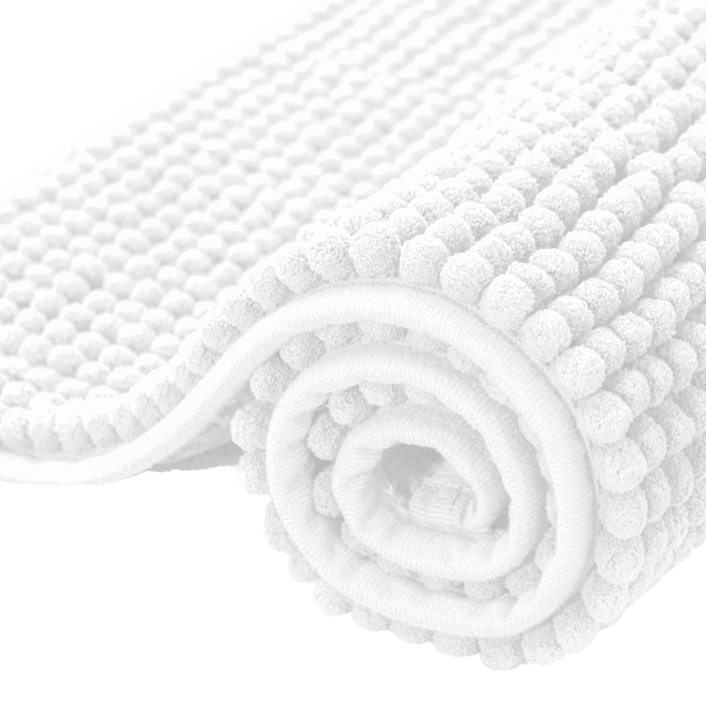 SUBRTEX Bathroom Rugs Chenille Bath Rug Soft Short Plush Bath Mat Soft Shower Mat Water Absorbent Shower Mat Quick Dry Machine Washable(White,16" x 24")
