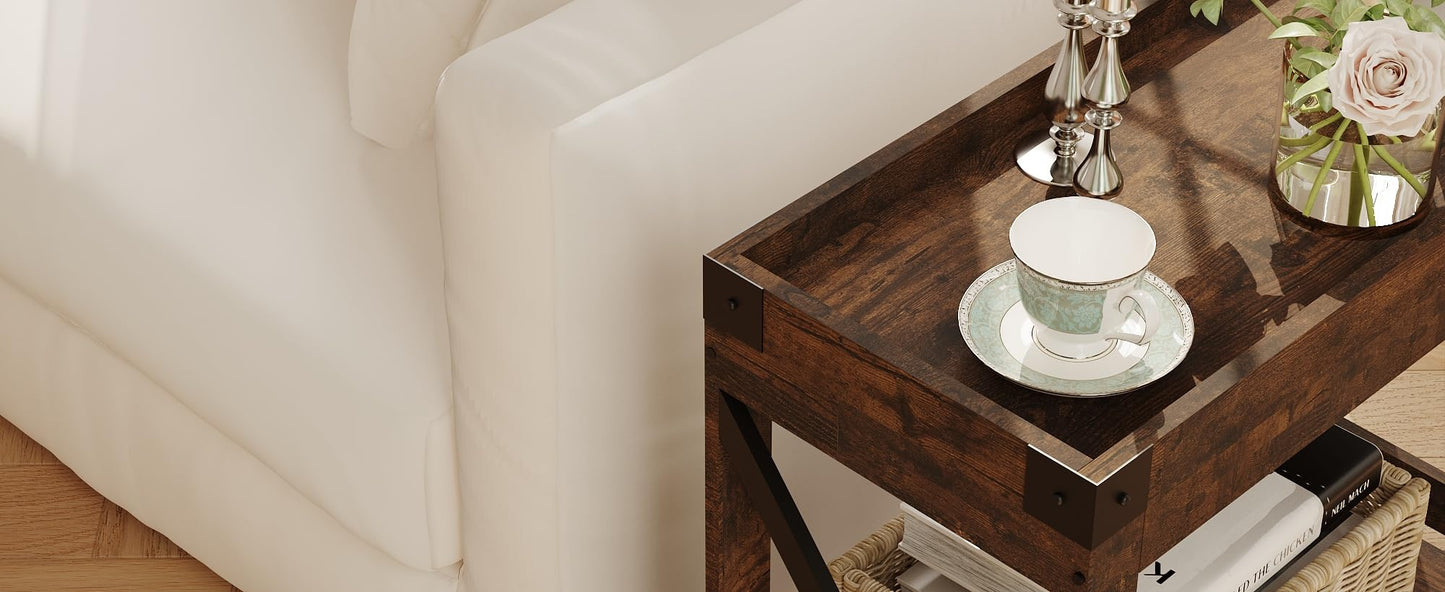 ZEXVIDA Narrow Side Table, End Table,Sofa Side Table, End Table Nightstand for Bedroom, Living Room, Small Spaces (Rustic Brown)