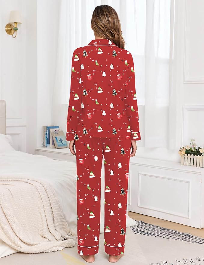 Veseacky 100% Cotton Pajamas for Women Set Long Sleeve Button Down Sleepwear Soft Pjs Lounge Sets with Pockets XS-XXL