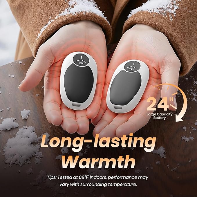Hand Warmers Rechargeable 2 Pack Electric Hand Warmers Magnetic, 24Hrs Long Soft Heating Pocket Heater Gifts for Men Women Christmas Hiking Golf Hunting Ski