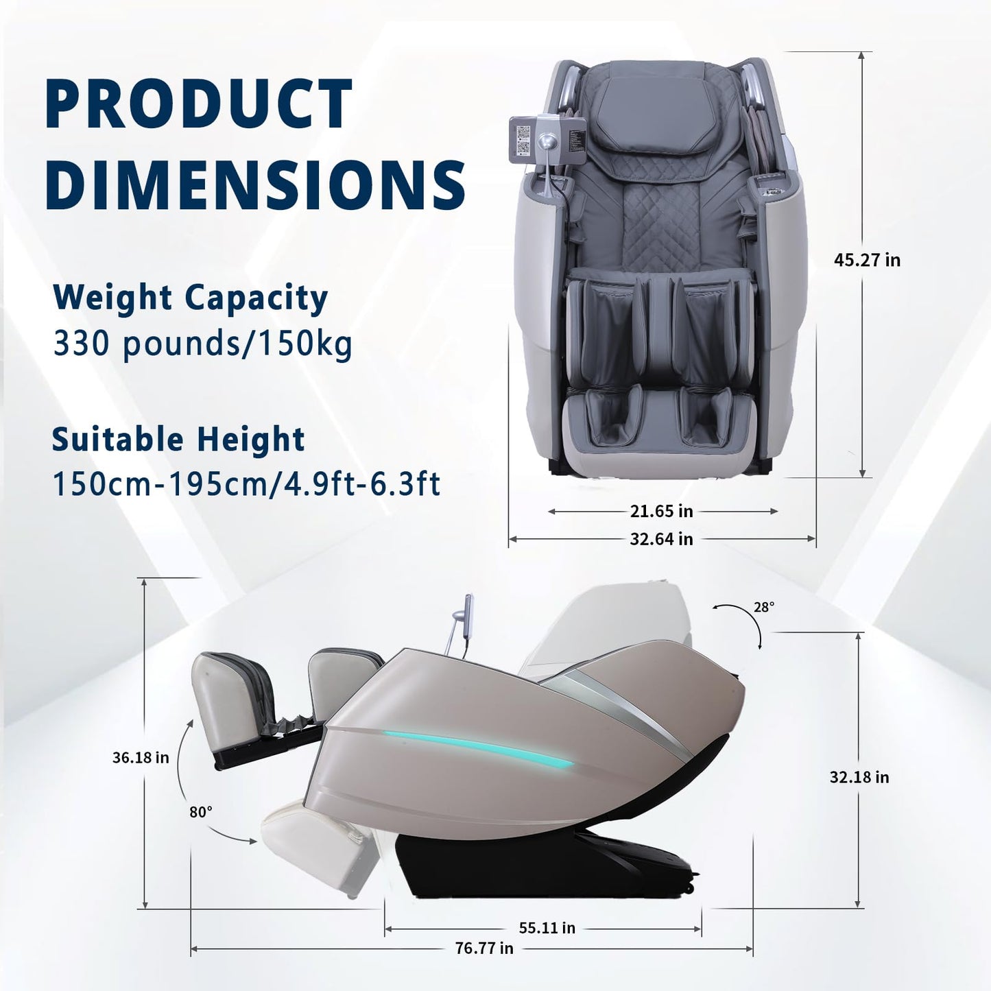 HealthRelife 4D Massage Chair Full Body Zero Gravity Recliner - 55“ SL-Track,20 Auto Modes,11 Massage Technique,40 Airbags Massage,with Yoga Stretch,APP Control,Negative Oxygen lons（Grey）