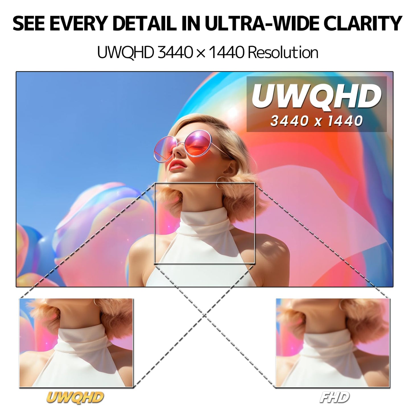 CRUA 34 Inch Ultrawide Curved Monitor, 21:9 UWQHD 3440x1440 100Hz 3800R IPS White Computer Monitors, FreeSync, Built-in Speakers, 120% sRGB, Blue Light Filter, HDMI 2.0 & DP 1.4, Wall Mountable