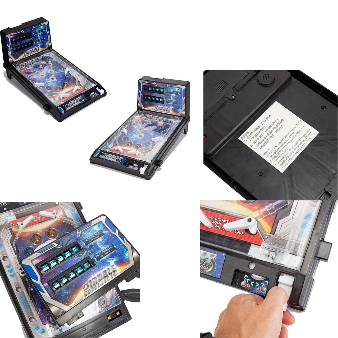 HUHUSHENGWEI Pinball Machine Tabletop, Portable Pinball Machines for 4+ Year Old Boys and Girls, Electronic Pinball Game Toys with Light and Sound Effects, Digital-Counter, Birthday Party Gift