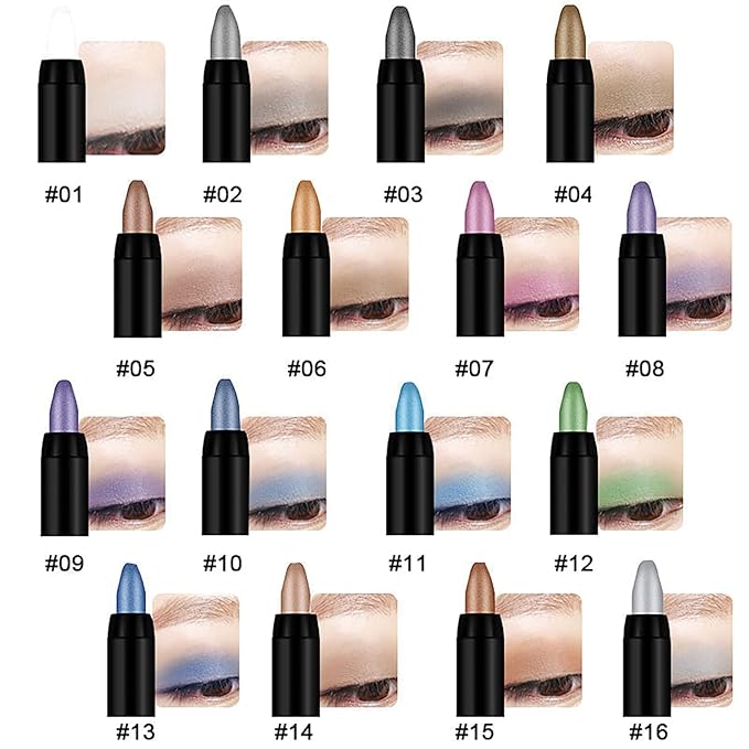 Eyeshadow Shimmer Stick, 16 Color Highlighter Eyeshadows Pencil Waterproof Glitter Eye Shadow Eyeliner Pen, Waterproof Eyeshadows Shimmer Stick Long Lasting Brightener Eyeshadow (13 Dark Blue)