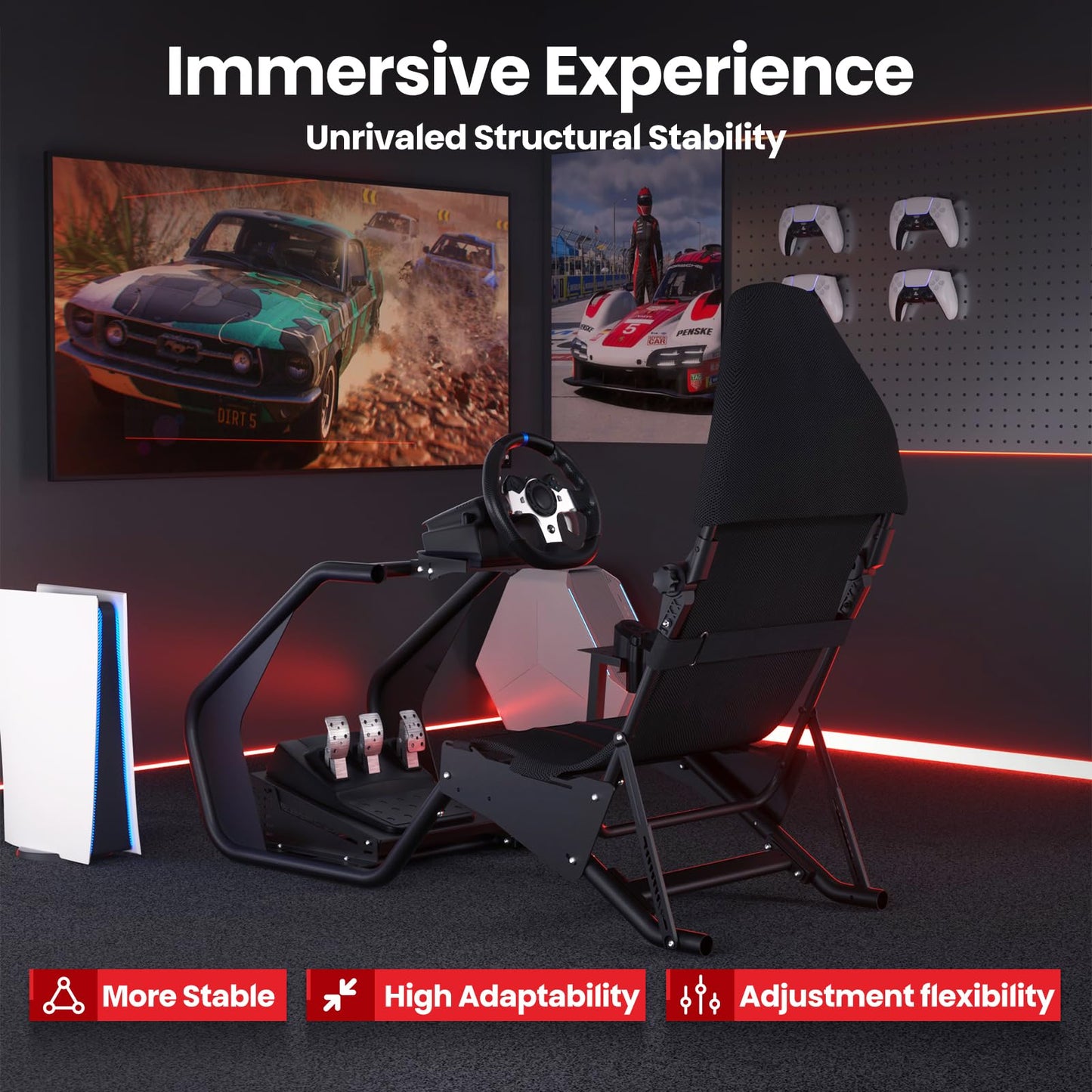RACGTING Racing Simulator Cockpit with Seat for Logitech G29, G923, G PRO,RS50, Fanatec, MOZA R3, R9, R12 - Adjustable Sim Racing Cockpit with Shifter Mount for Immersive Racing Sim Setup