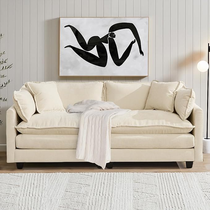 SoarFlash 77.95" Chenille Sectional Sofa, Comfy Modular Loveseat Sofa, Modern 2-Seat Couch Deep Seat Sofa Set for Living Room,Beige