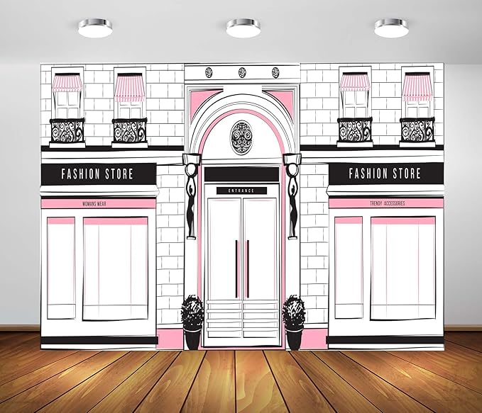 Loccor 7x5ft Fabric Fashion Clothing Store Backdrop Cartoon Pink Shopping Mall Photography Background for Sweet Girl Lady ...