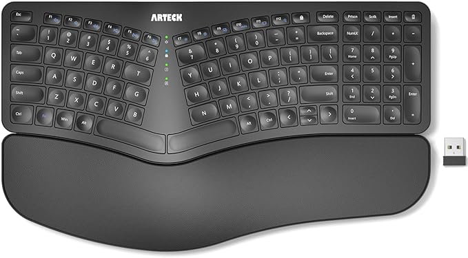 Arteck Split Ergonomic Keyboard with Cushioned Wrist and Palm Rest, 2.4G USB Wireless Comfortable Natural Ergonomic Split ...