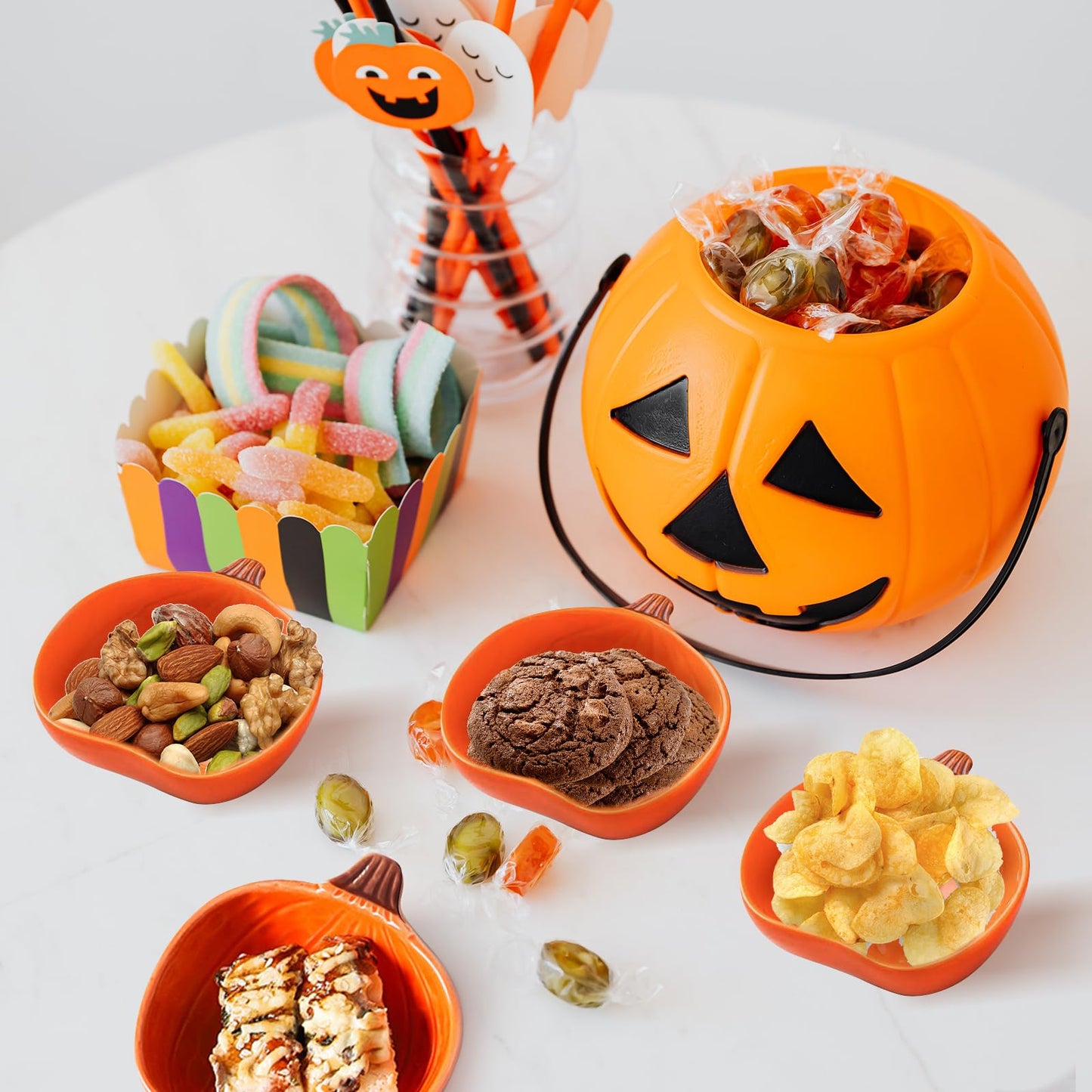 Pumpkin Ramekins Small Ceramic Pumpkins Bowls for Baking 6 Oz Oven Safe Mini Pumpkin Dish for Serving Dip and Sauce, 4pcs