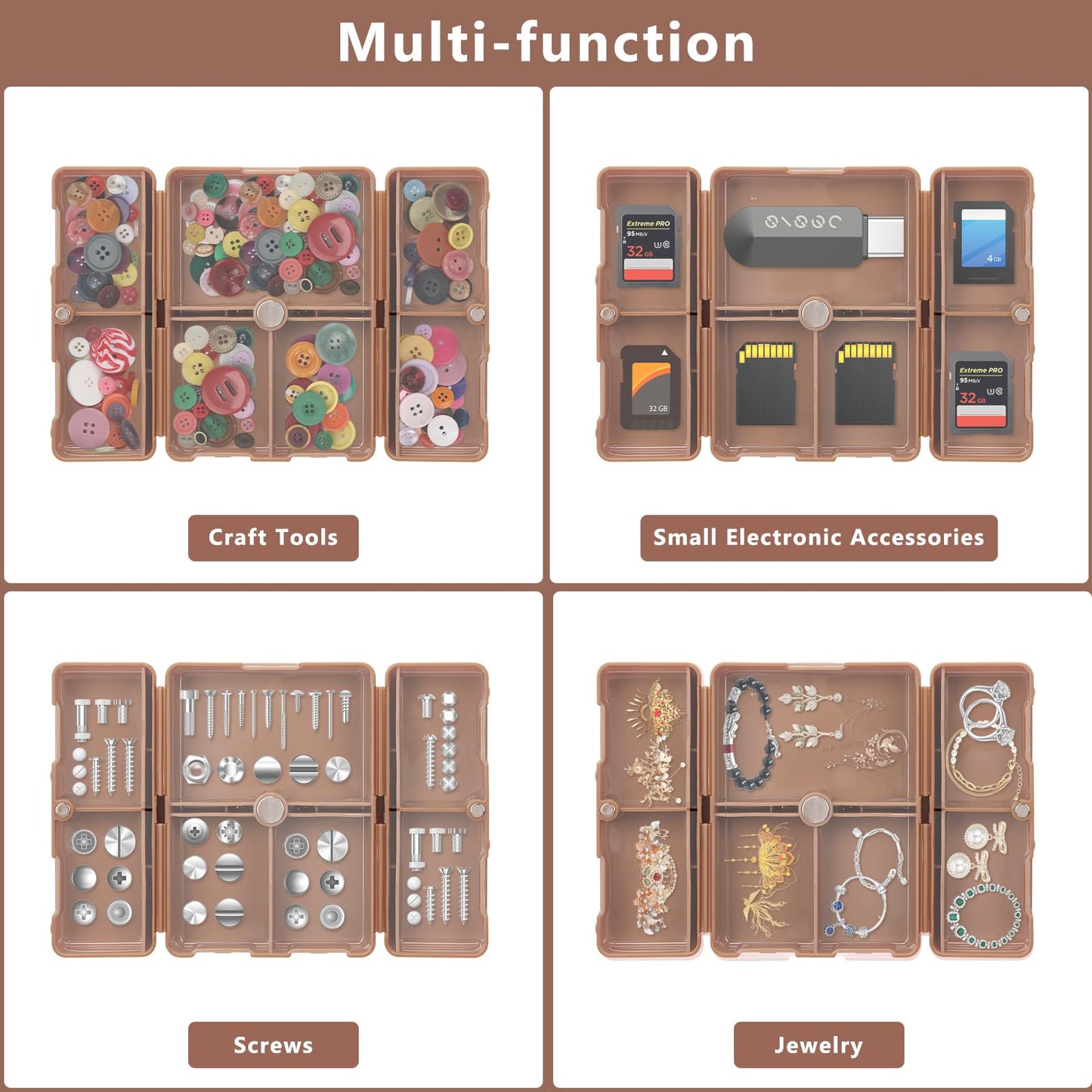 FYY Daily Pill Organizer,2 Pcs 7 Compartments Portable Pill Case Travel Pill Organizer,[Folding Design] Pill Box for Purse Pocket to Hold Vitamins,Cod Liver Oil,Supplements and Medication-Brown