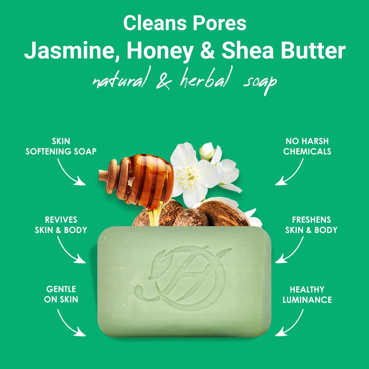 HERBOGANIC Jasmine Honey and Shea Butter Herbal Soap | Pack of 3 of 5oz soap Bar | Natural Bar Soap for Face and Body | Hydratin