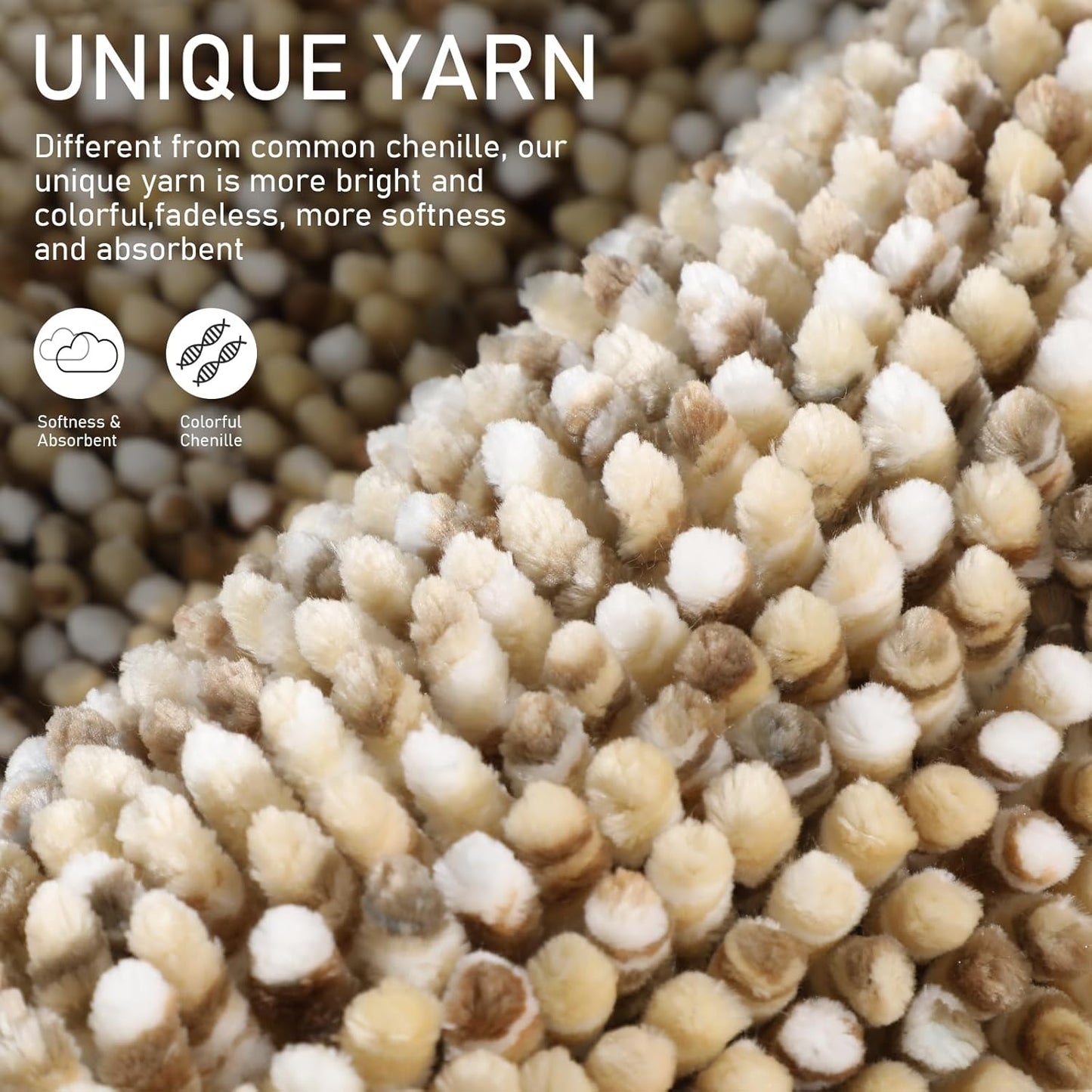 Yimobra Bath Mats for Bathroom Non Slip, 31.5x20, Extra Soft Chenille Bathroom Rugs, Fluffy Plush Luxury Shower Mat Outside, Water Absorbent, Machine Washable, Sink and Tub, Beige & Light Coffee