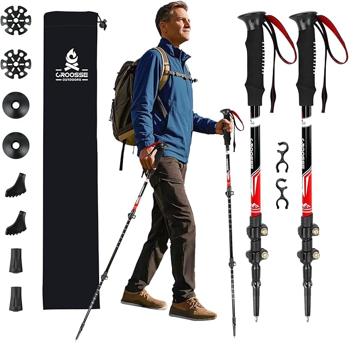 Lightweight Collapsible Trekking Poles for Hiking – 2 Pack Adjustable Hiking Poles, Aluminum Walking Sticks for Skiing, No...