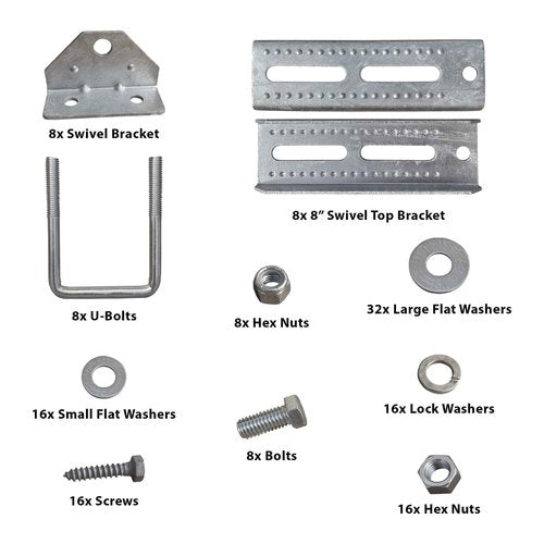 8 Pack 8" Galvanized Swivel Top Bunk Bracket Kit with Hardware for Boat Trailer, fits 3x3 Cross Members, Heavy Duty (8 Pack)