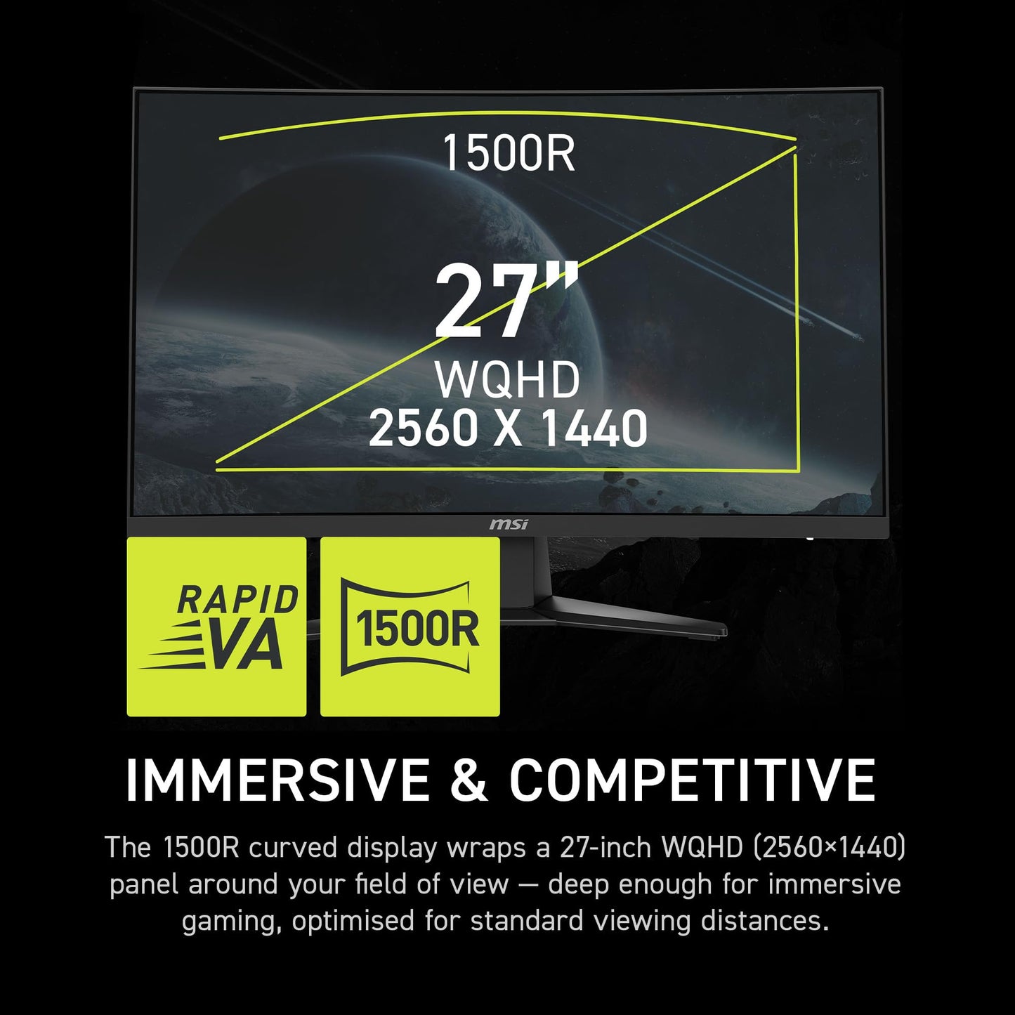 msi MAG 275CQDF X24 27-inch 2560 x 1440 (QHD) Gaming Monitor, Adaptive Sync, Dual Mode with WQHD 240Hz and HD 400Hz, HDR Ready, HDMI, VGA Port, VESA Mountable, Tilt, 4-Side Slim Bezel, 0.5ms, Black