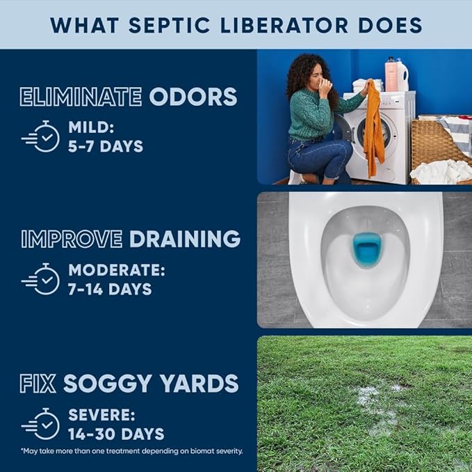 Septic Tank Shock Treatment | Bio Enzyme Septic Safe |Clears Leach & Drain Fields, Dissolves Organic Solids, Grease, Hair - Drain Deodorizer (128 OZ)
