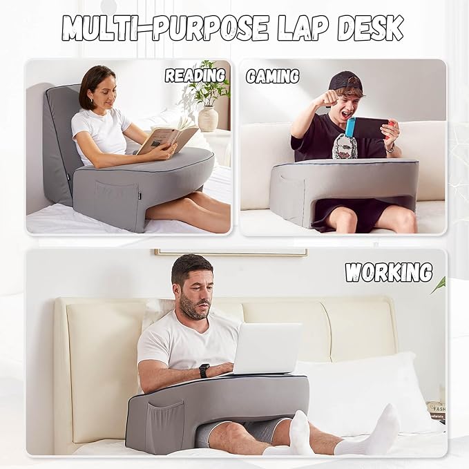 cooloo8 Reading Pillow for Gaming, Extra Large Laptop Pillow for Adult, Memory Foam Lap Desk Gaming Pillow for Reading, Working, Playing Steam Deck Switch or Sitting in Bed Floor Sofa(Grey)