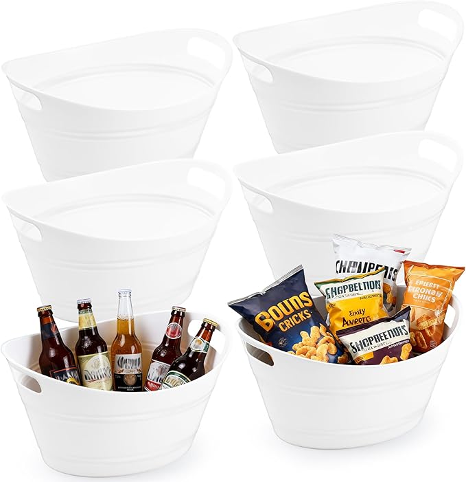 PLMMOUT 6 Pack Ice Buckets, Oval Storage Tub with Handles, Plastic Ice Drink Bucket for Parties, 4.5 Liter Beverage Storag...
