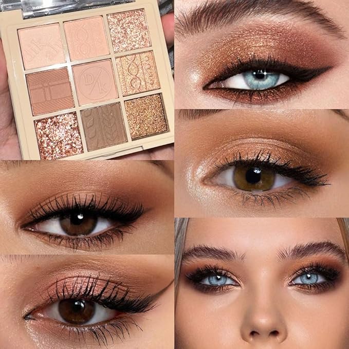 Matte Shimmer Pink Brown Eye Shadow Palette Makeup,Eyeshadow Long Lasting Waterproof Cruelty-Free , 9 Blendable Shades in Smooth Matte and Shimmer Finishes with Gorgeous Pearls for Girls (15#)