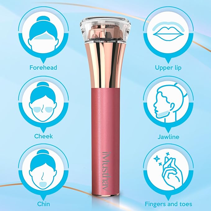 Facial Hair Remover for Women – Painless Flawless Electric Razor, Epilator & Trimmer 18K Gold-Plated Dual Ring Floating Head 20mm, USB Rechargeable, 360° LED Light for Face, Lip & Chin