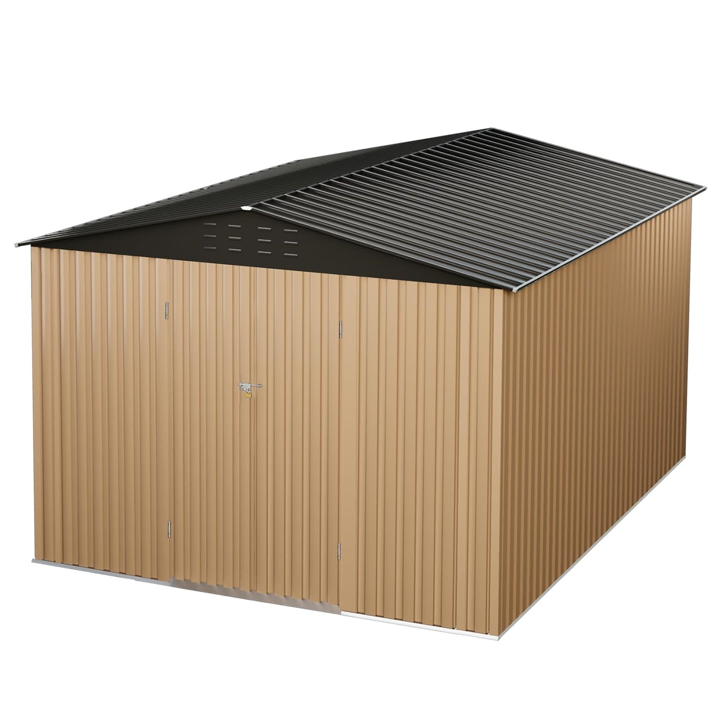 Outdoor Metal Storage Shed, 10x12ft Galvanized Steel Garden Tool Shed with Lockable Doors, Extra Large Outdoor Storage Sheds for Patio Lawn Backyard Outside Use, Brown