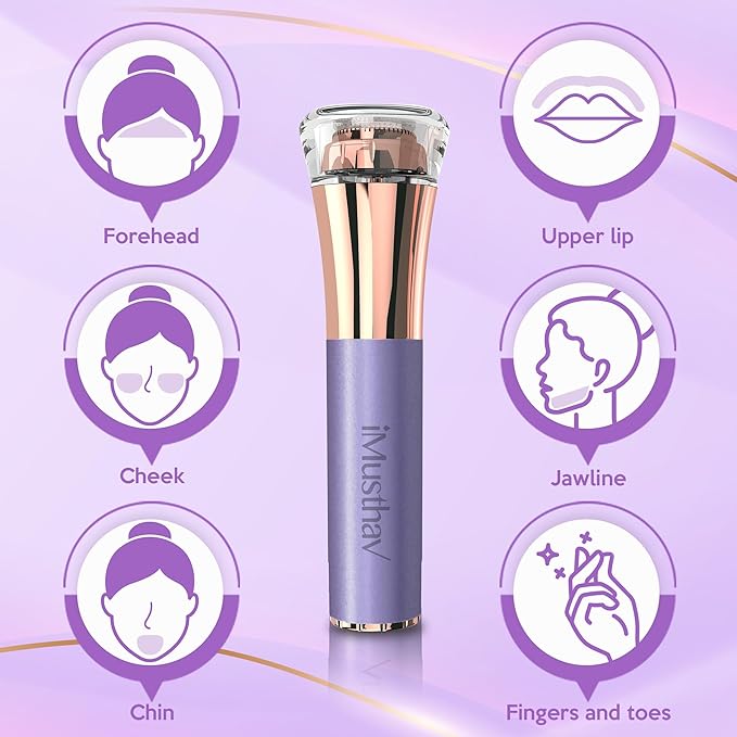 Facial Hair Remover for Women – Painless 16mm Dual Ring Floating Head Blade, Portable, Electric Razor & Epilator for Flawless Face, Lips & Chin – with 18K Gold-Plated Head, 360° LED Light