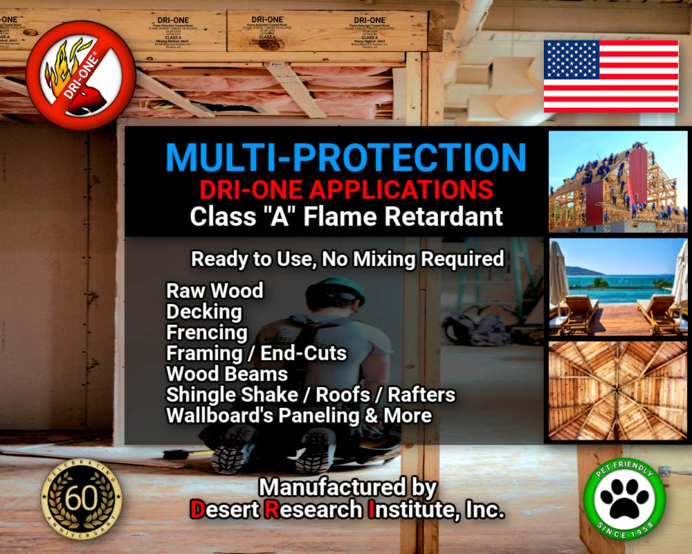 Fire Retardant Spray (Class A for Fabric, Wood, Theater Curtains & More) Eco-Safe, Non Toxic, C.A.C. Title-19, ASTM E84, DRI-ONE