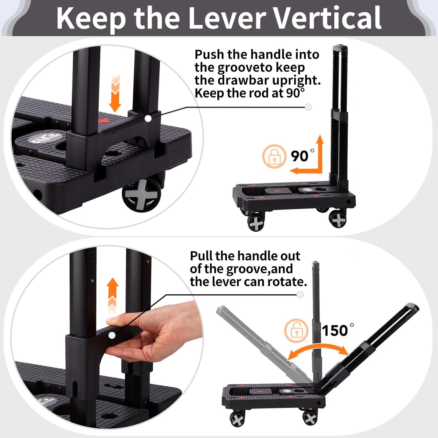 Folding Hand Truck Lightweight Hand Truck Dolly Foldable,Luggage cart with 4 Rotate Wheels, Utility Cart with Adjustable Handle,Collapsible Dolly for Moving