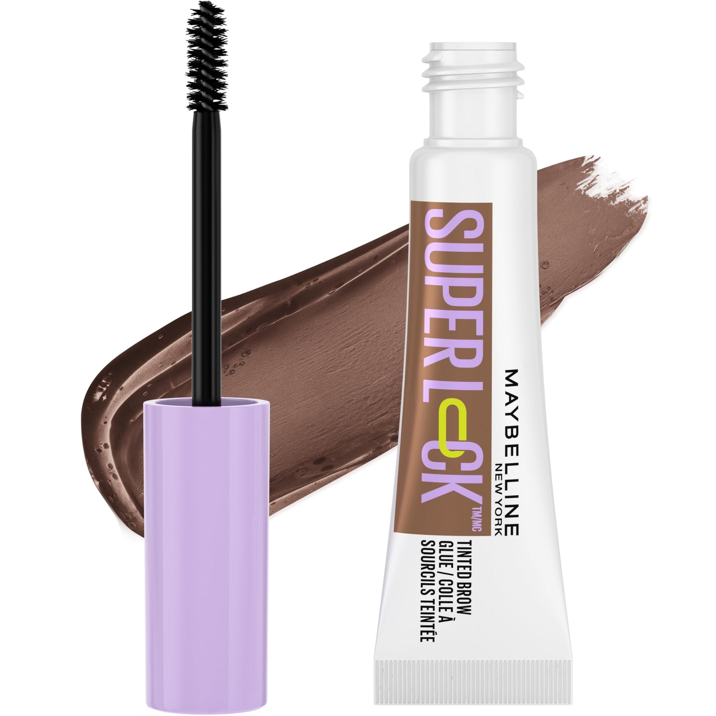 Maybelline Super Lock Brow Glue Eyebrow Gel, Lightweight and Waterproof Tinted Brow Gel For Up To 24HR Hold, Medium Brown, 1 Cou
